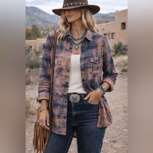 Upcycled Handmade Bleached Plaid Shirt Button Down Distressed Shirt Flannel